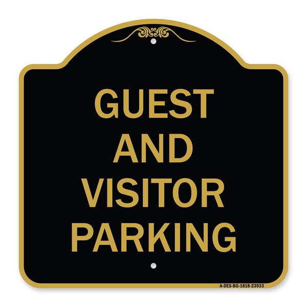 Designer Series Guest and Visitor Parking, Black & Gold Aluminum Sign, 18" x 18", BG-1818-23933